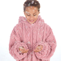 Girls Pink Cable Oversized Blanket Sherpa Fleece Hoodie