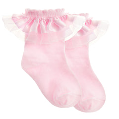 Baby Girls Socks With Decorative Frill Pink Lace - 1 Pair