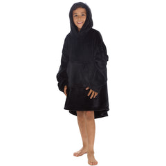 Boys Shimmering Black Oversized Blanket Plush Fleece Hoodie with Pockets