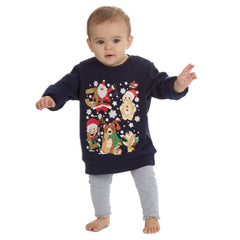 Baby Christmas Long Sleeved Sweatshirt With Cuffed Hems Navy