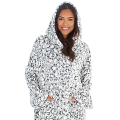 Womens Leopard Wearable Oversized Blanket Hoodie with Pocket Plush Fleece Hoodie