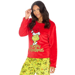 Womens Christmas Grinch Snuggle Fleece Pyjama Set