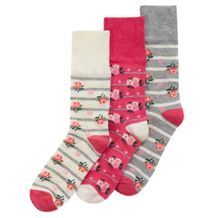 Womens Bamboo Floral Comfort Fit Mid Calf Socks Patterned Loose Top Crew Socks Cream