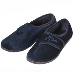 Womens Velour House Touch Luxury Slippers Navy