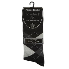 Mens Argyle Pattern Non Elastic Socks Black