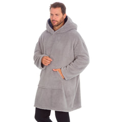 Mens Snuggle Fleece Oversized Hoodie Lounge Top One Size Grey