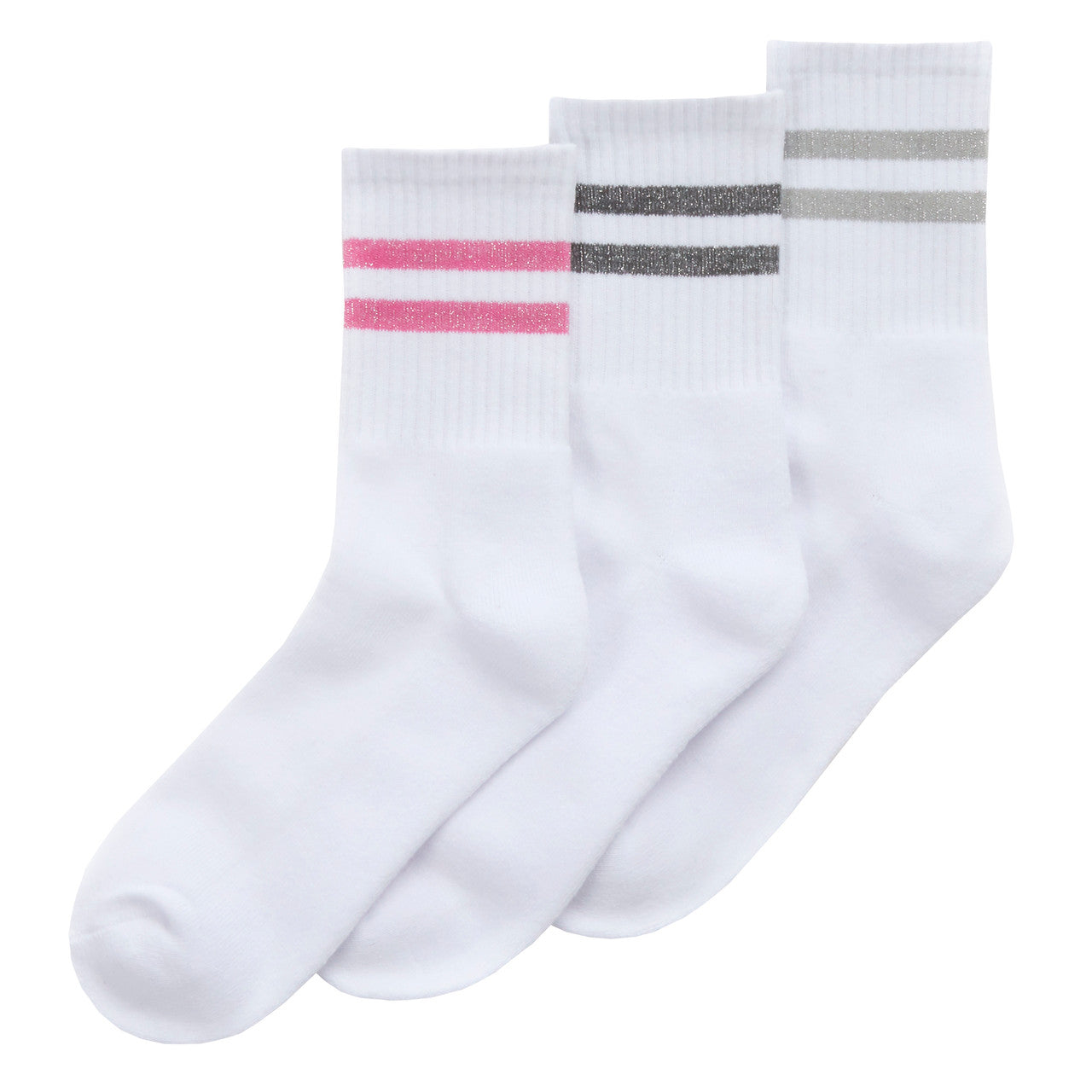 Ladies Cotton Rich Sport Socks 3 Pairs White with Pink Stripe