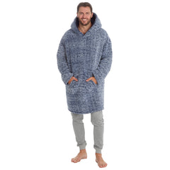 Mens Frosted Sherpa Fleece Oversized Hoodie Lounge Top One Size Navy