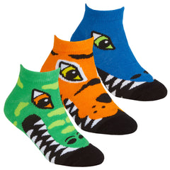 Boys Novelty Wild Animals Design Trainer Liner Socks 3 Pairs Green