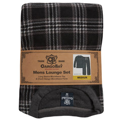 Mens Microfleece Long-Sleeved Pyjamas Checked Design Lounge Sets Black