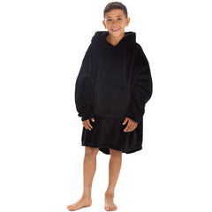 Boys Black Onyx Oversized Blanket Fleece Hoodie with Pockets