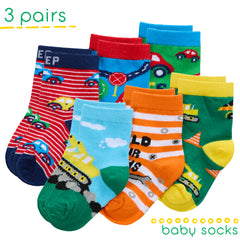 3 Pairs Baby Boys Cotton Rich Socks Novelty Funky Designs Sizes 0-0 up to 3-5.5