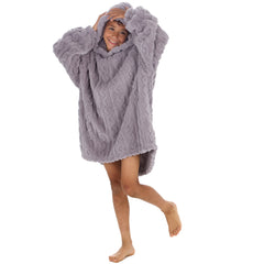 Boys Grey Cable Oversized Blanket Sherpa Fleece Hoodie