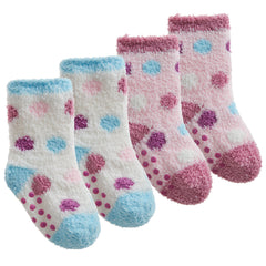 Baby Girls Fluffy Warm Cosy Socks With Grippers Dots - 2 Pairs