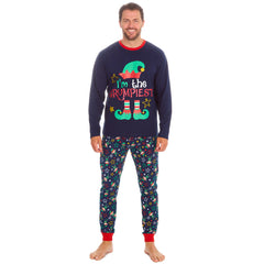 Mens Christmas Long Sleeved Matching Pyjamas Family Lounge Sets Navy