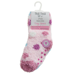 Baby Girls Fluffy Warm Cosy Socks With Grippers Dots - 2 Pairs