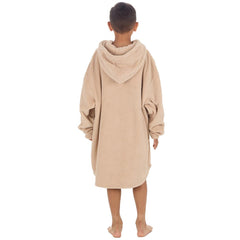 Boys Beige Toffee Plain Oversized Blanket Fleece Hoodie with Pockets