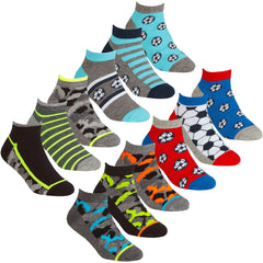 Boys Novelty Camo Football Cartoon Trainer Liner Socks 12 Pairs