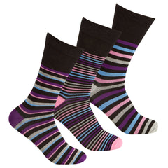 Womens Bamboo Viscose Anti Bacterial Socks Purple Striped 3 Pairs