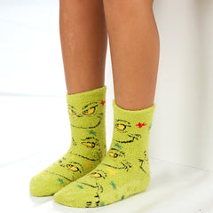 Girls Boys Unisex Fluffy Socks Cosy Novelty Grinch Themed Socks