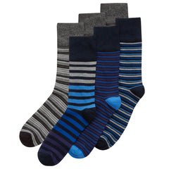 Mens Bamboo Striped Comfort Fit Loose Top Mid Calf Socks Novelty Strip Pattern Crew Socks 6 Pairs