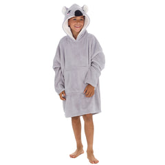 Boys Grey Koala Oversized Blanket Fleece Hoodie with Pockets