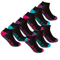 9 Pairs Womens Sports Ankle Trainer Socks Multipack  Black