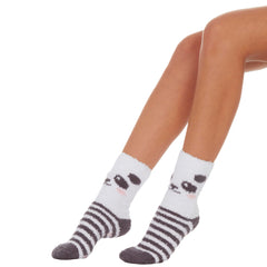 Womens Fluffy Bed Animal Printed Cosy Socks with Grippers