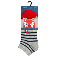 Boys Novelty Wild Animals Design Trainer Liner Socks 3 Pairs Red