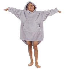 Boys Silver Grey Plain Oversized Blanket Plush Fleece Hoodie with Pockets