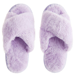 Womens Plush Faux Fur Open Toe Slippers Lilac