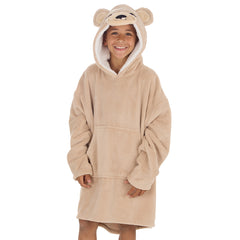 Boys Beige Teddy Oversized Blanket Fleece Hoodie with Pockets