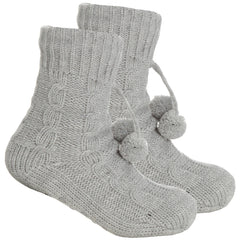 Girls Cable Lounge Chunky Knitted with Grippers Socks Grey