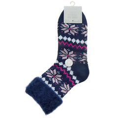 Womens Fair Isle Bed Socks with Non Slip Grippers Thermal Winter Socks 1 Pair  - Blue