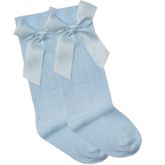 Baby Girls Knee High Socks with Satin Bow 1 Pair Sky Blue