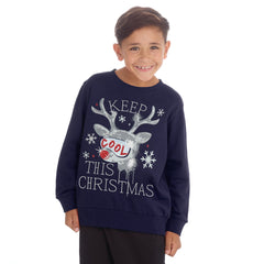 Kids Christmas Long Sleeved Sweatshirt With Cuffed Hems Navy