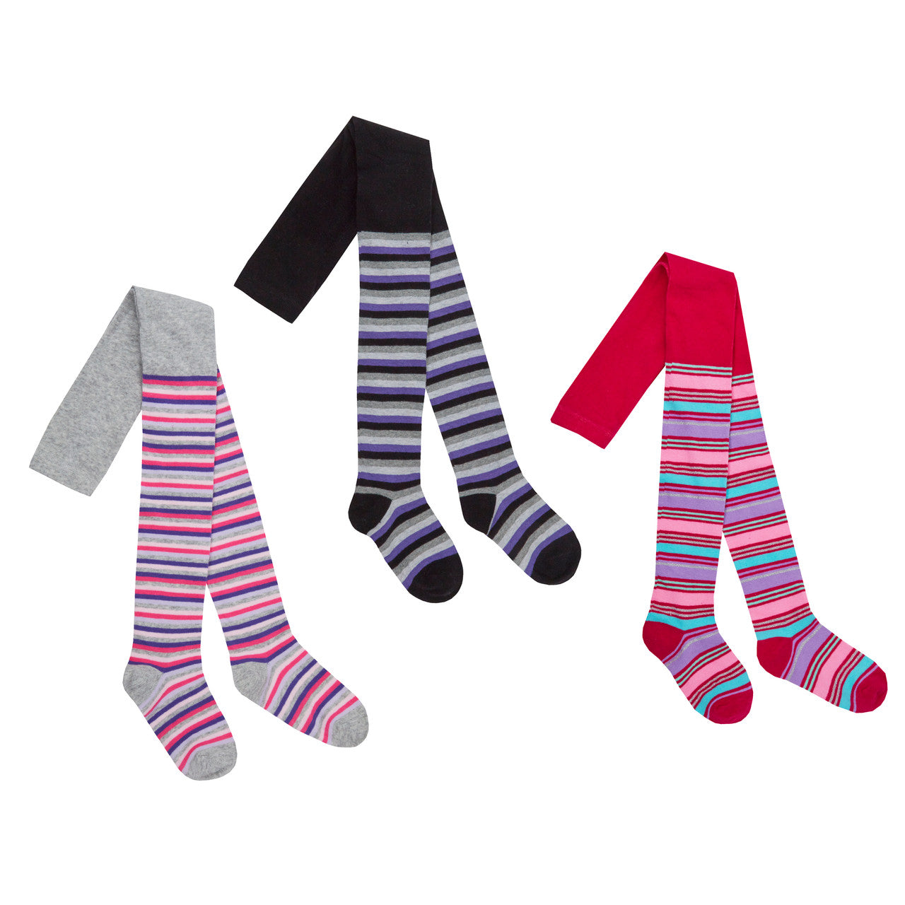 3 Pairs Girls Kids Printed Thick Warm Tights Glitter Stripes