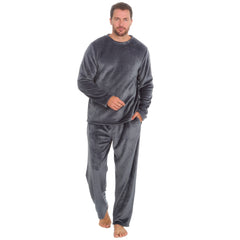 Mens Plush Fleece 2 Piece Super Soft Lounge Set Pyjamas Charcoal