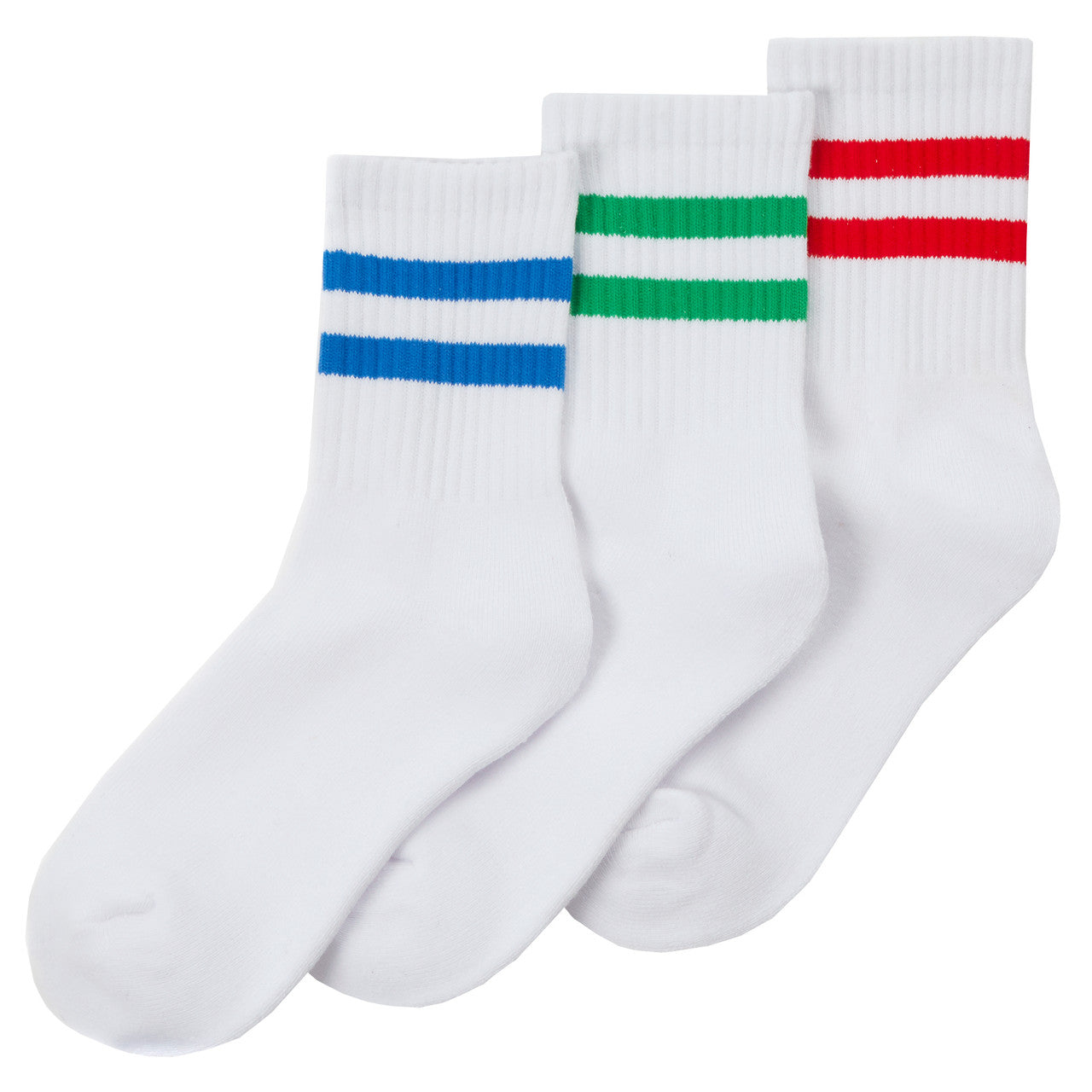 Boys Cotton Rich Sport Socks 3 Pairs White with Assorted Stripes