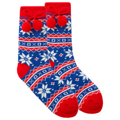 Womens Fair Isle Loungewear Bed Cosy Socks with Sherpa Lining & Pom Pom