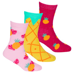 Girls Novelty Tropical Fruity Socks Mid Calf Crew Socks