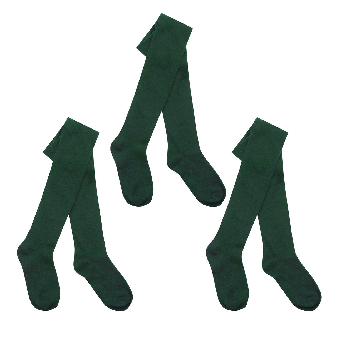 Girls Stylish Designed Back To School Plain Tights Green - 3 Pairs