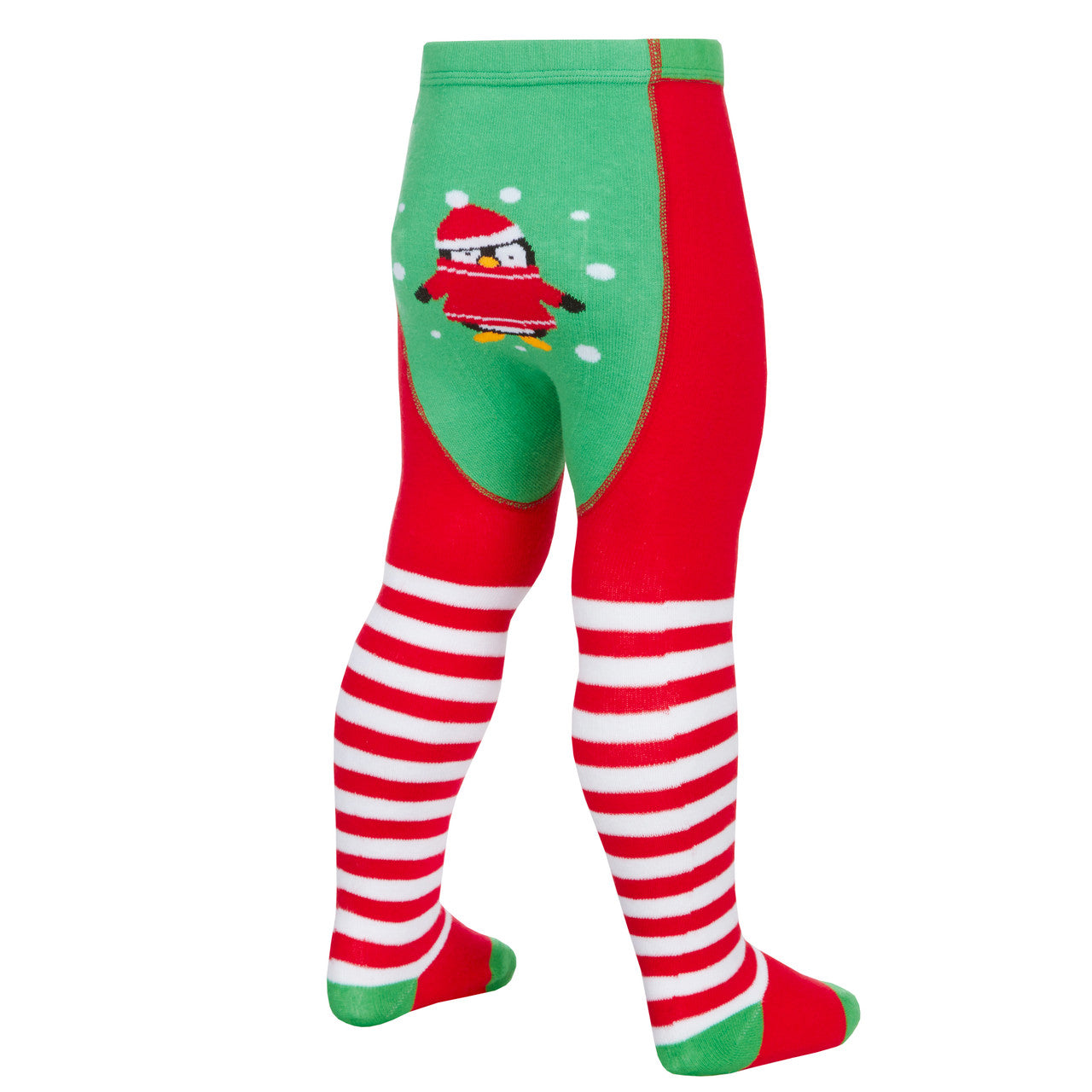 Baby Girls Christmas Novelty Tights 1 Pair - Green Little Penguin