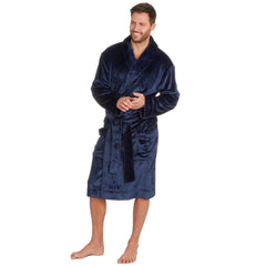 Mens Flannel Fleece Dressing Gown Classic Robe 3XL 4XL 5XL Blue