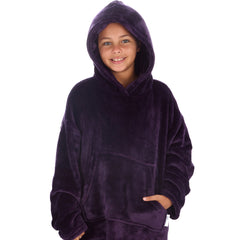 Girls Shimmering Plum Oversized Blanket Plush Fleece Hoodie with Pockets