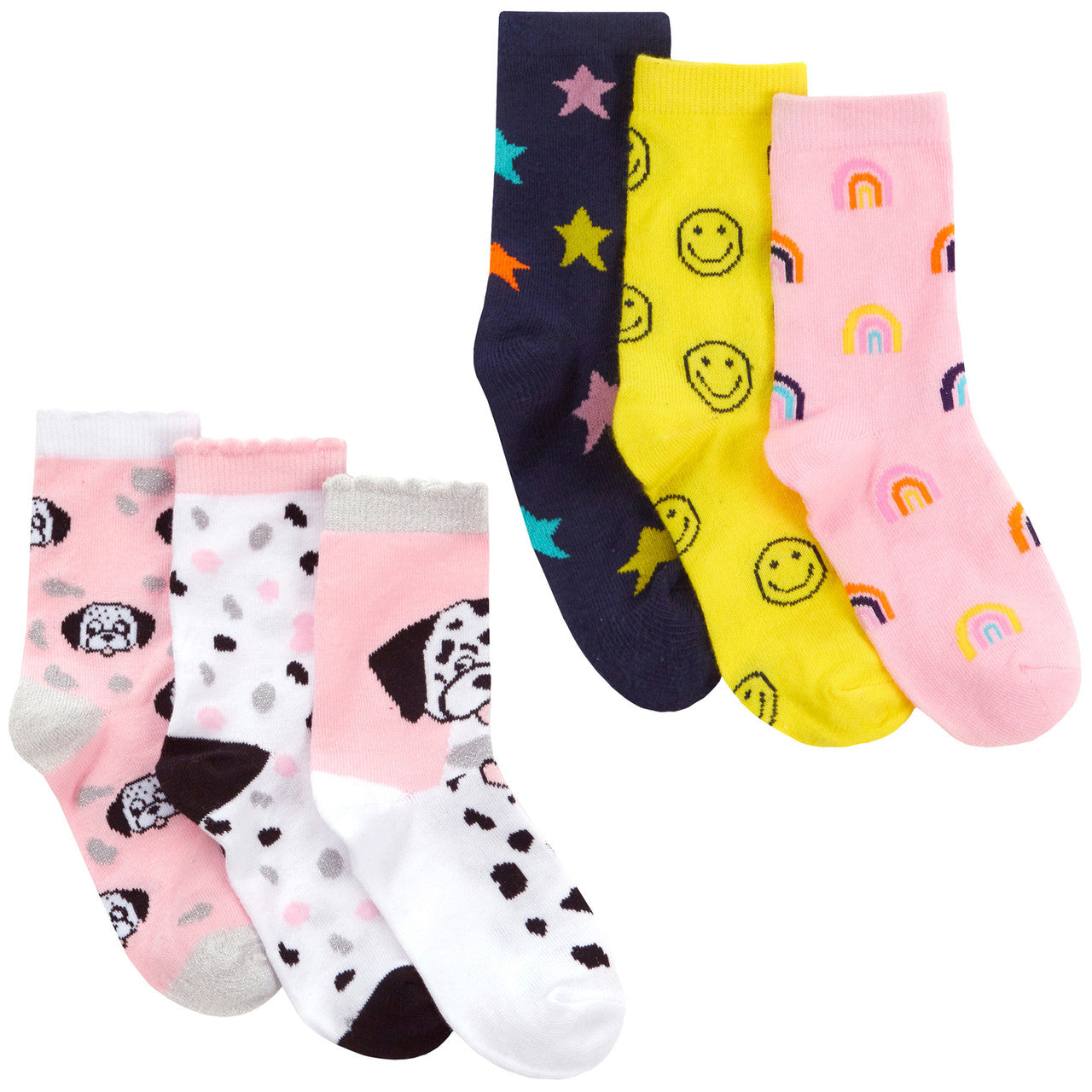 Girls Novelty Cotton Rich Crew Dogs Rainbow Funky Mid Calf Socks