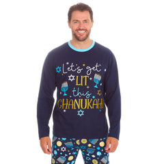 Mens Chanukah Long Sleeved Matching Pyjamas Family Lounge Sets Navy