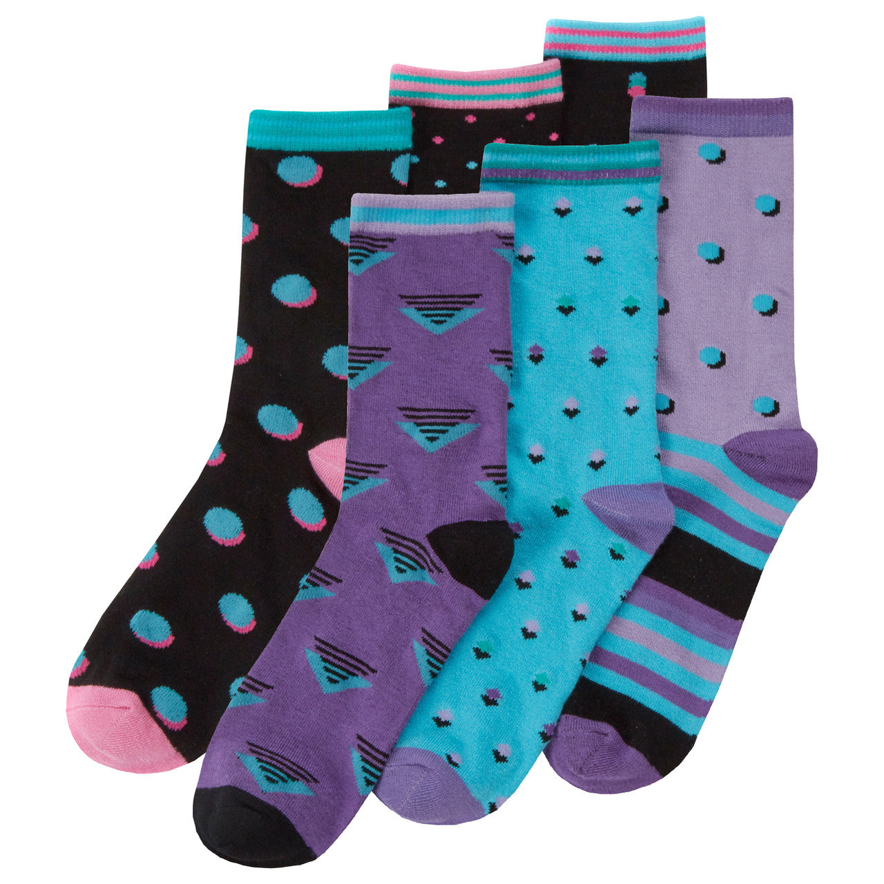 Ladies Novelty Bamboo Crew Socks Geometric Patterned Mid Calf Socks 6 pairs