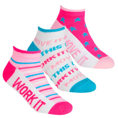 Girls Summer Novelty Trainer Liner Socks Low Cut Pink- 3 Pairs