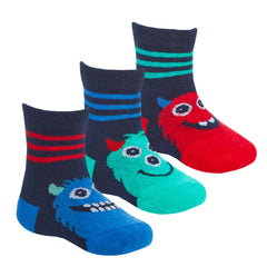 Baby Boys Novelty Cartoon Design Socks Monsters - 3 Pairs